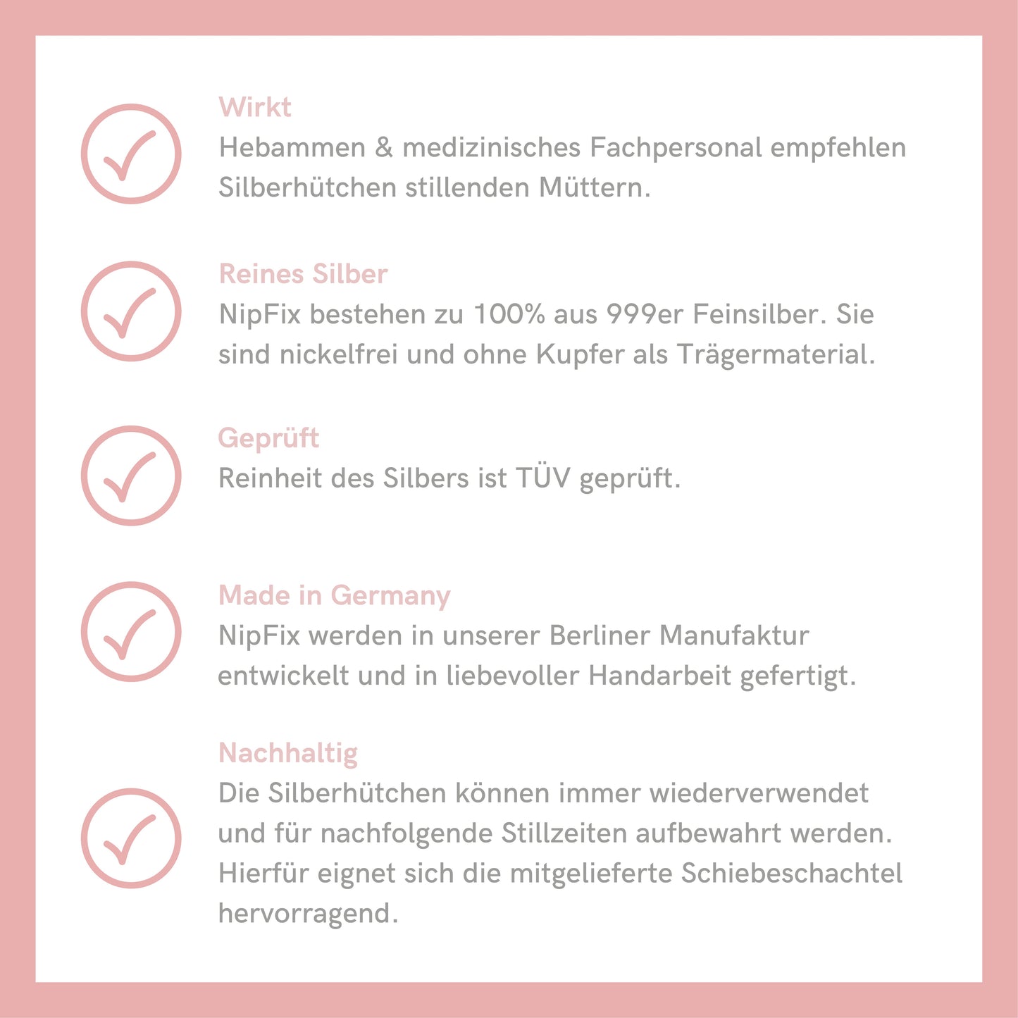 NipFix Silberhütchen für wunde Brustwarzen nach dem Stillen, TÜV-zertifiziertes 999er Feinsilber, Made in Germany, 2er Set